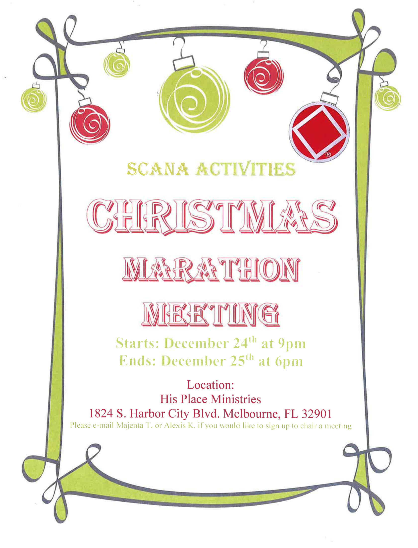 Narcotics Anonymous Brevard County Florida Christmas Marathon Meetings